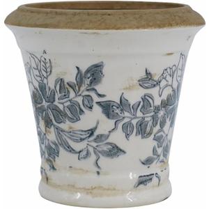 A&B Home White Ceramic Planter with Floral Pattern, Indoor Outdoor Round Plant Pot, Farmhouse Accent Planter, 5.3" x 5.3" x 5", Pack of 2