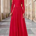 PRETTYGARDEN Women's 2025 Fashion Trendy Fall Long Sleeve Dresses Ruched Flowy Elegant Modest Boho Casual Beach Maxi Dress (Red, L)