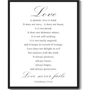 KUVIOKE Christian Framed Wall Art Patient Love is Kind 1 Corinthians 13:4-8 Positive Scripture Rustic Prints Office Home Ready to Hang 8x10in (Black Framed)