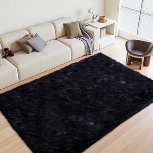Black Rugs for Living Room Fluffy 97 inch x 117 inch Bedroom Rug Non-Slip Area Rugs Shag Carpet for Nursery Kids PlayRoom Dorm Office Indoor 1.7'' Thick Modern Plush Carpets Boys