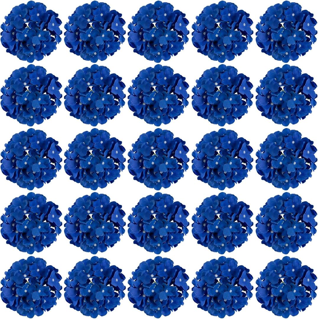 FagusHome 30 Pcs Silk Hydrangea Heads Artificial Flowers Heads and Stems Fake Hydrangea Flowers for Home Wedding Decor (Dark Blue)