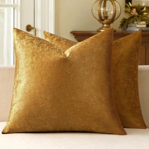 MIULEE Pack of 2 Dark Gold Velvet Throw Pillow Covers 12x12 Inch Soft Solid Decorative Square Set Fall Cushion Cases for Couch Sofa Bedroom