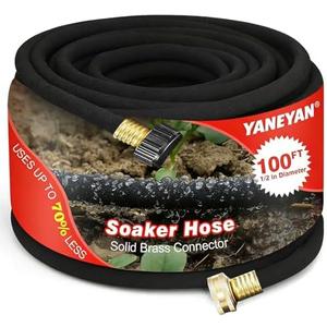 YANEYAN 100 FT Soaker Hose 1/2" Heavy Duty Garden Hose to Save 70% Water Drip Irrigation Kit for Lawn/Yard Landscaping Beds