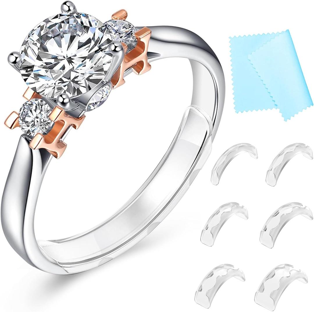 Haiou Ring Size Adjuster for Loose Rings - Clear Invisible Ring Guard, Spacer & Tightener | Sil. Resizer Extender (Clear 6 pack)