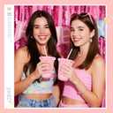 100 Set Pink Plastic Cups with Lids and Straws 12 oz Disposable Drinking Clear Cups for Wedding Pink Birthday Party Supplies