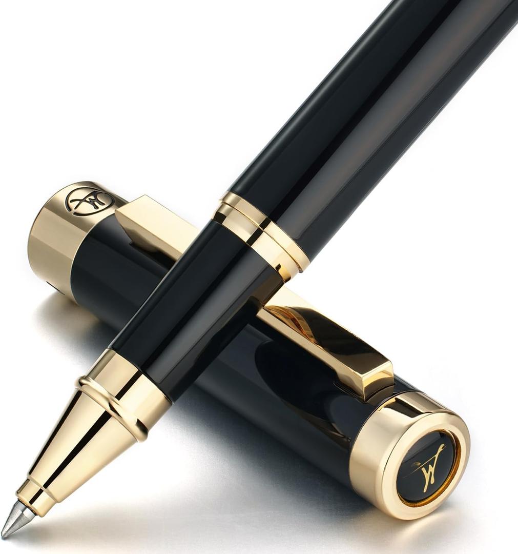 Black Rollerball Pen With 24K Gold Finish, Luxury Grade Craftsmanship Pen, Schmidt 888F Ink Refill, Exquisite Men's And Women's Gift Pen Set, Professional, Writing, Executive, Office, Nice Pen