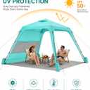 10x10 Beach Canopy with Side Wall, UPF 50+ Sun Shelter, Green | Removable side wall, UPF 50+ sun protection, easy setup, wind-resistant support, sandbags and carry bag.