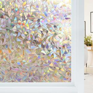 Haton Window Privacy Film, Stained Glass Rainbow Film Decorative Window Clings, Static Cling Sun Blocking Stickers Decals Coverings Tint for Home Heat Control, Non-Adhesive 23.6" x 78.7"