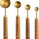 Gold Measuring Cups and Spoons Set of 4, Golden Stainless Steel Measuring Cups with Wooden Handles brass Measuring Spoons Set for Baking Supplies