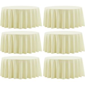 Round Tablecloth 120 Inch Tablecloth 6 Pack Ivory Table Cloths Washable Decorative Polyester TableClothes Cover for Dining Table Banquets Buffet Parties and Wedding