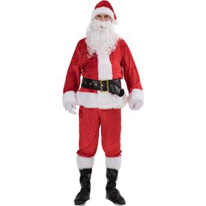 EraSpooky Men Christmas Santa Costume Adult Flannel Classic Suit 7pcs (One Size)