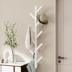 Vlush Wall Mounted Metal Coat Rack with 9 Hooks Modern Minimalist Coat Racks, Upright hat rack for wall for Hanging Clothes, Hats, Hanging Bags and Scarves Entrance Wall Iron Coat Rack (White) (37.8"L)