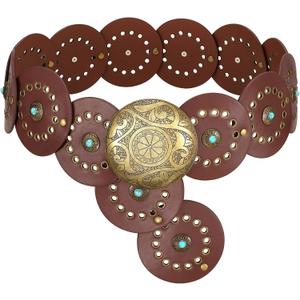 SUOSDEY Women's Wide Western Leather Concho Belt Vintage Cowgirl Boho Disc Belt for Dresses, Jeans, Skirts