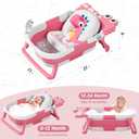 MoreFeel Collapsible Baby Bathtub for Newborn with Thermometer & 1 Hooded Towel & 1 Soft Floating Cushion,Portable Travel Bathtub with Drain Hole, Durable Foldable Baby Tubs for Infants to Toddler