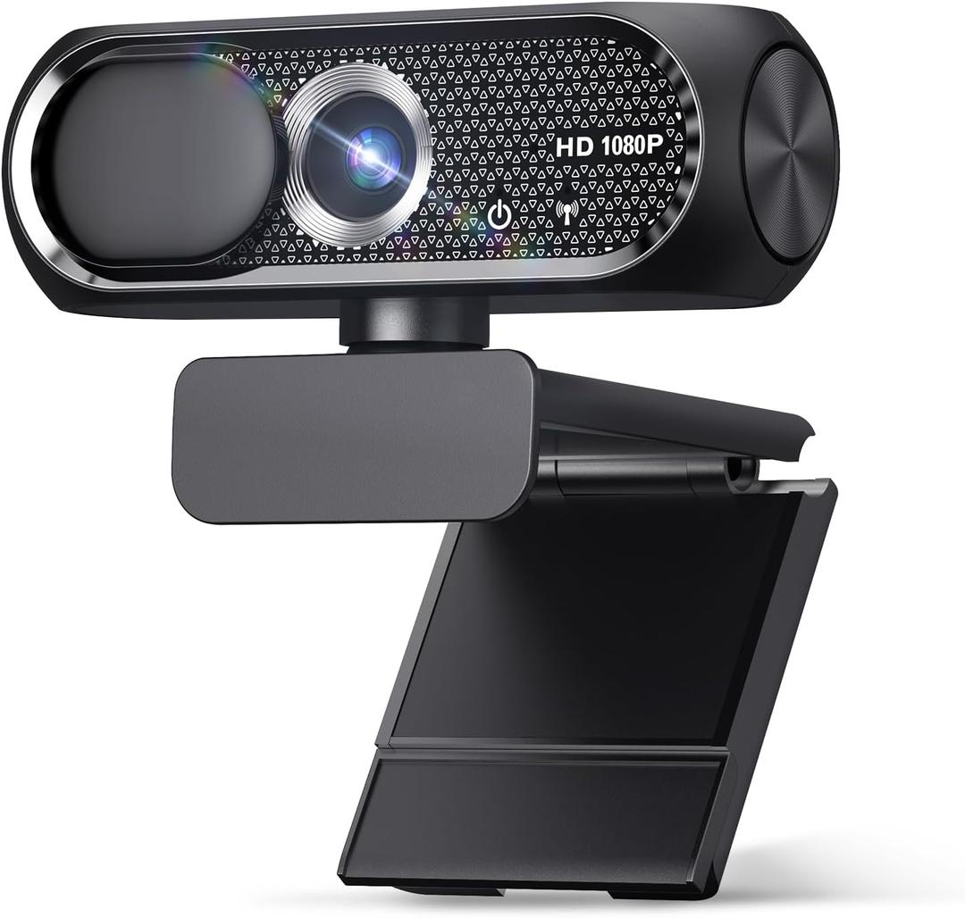 1080P HD Webcam with Microphone, Noise Cancellation, Privacy Cover, Wide-Angle Lens, Auto Light Correction, Plug & Play USB Webcam for Laptop, Desktop, PC, Mac, Zoom, Skype, Streaming (Black)