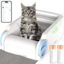 Self Cleaning Cat Litter Box, Open-Top Automatic Litter Box for Multiple Cats with App Control, Safety Protection, Ultra-Quiet, Odor Control Includes 2 Roll Garbage Bags and 1 Litter Mat, White & Blue