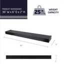 HIGH & MIGHTY 515614 Modern 36" Floating Shelf Holds up to 25lbs, Easy Tool-Free Dry Wall Installation, Flat, Retail Packaging, Black