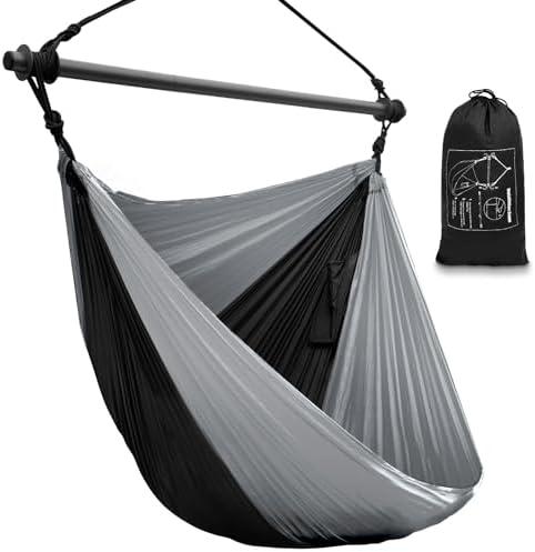Hammock Swing Chair for Outdoor & Indoor, Lightweight & Portable, Perfect for Adults & Camping (Black, Gray)