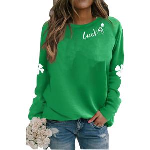 Susongeth St. Patrick's Day Sweatshirt for Women Irish Shamrock Pullover Shirts Tops Raglan Sleeve Lucky Leaf Clover Shirt (Large, Green-4)