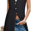 ZXZY Womens Dressy Casual Long Sweater Cardigan Sleeveless V Neck Button Up Cable Knit Tunic Vests M