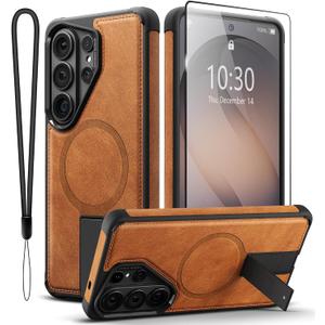 for Samsung Galaxy S26 Ultra Case, Premium Vegan Leather Magnetic Cover with Built-in Invisible Kickstand, Full Camera Lens & S Pen Protection, Slim Shockproof Phone Case 6.9" - Brown