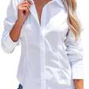 siliteelon Women's Button Down Shirts Long Sleeve Dress Shirts Wrinkle Free Collared Work Office Solid Blouses Corset Tops Size L
