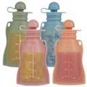 Reusable Baby Food Pouches with Straws, 4 Pack Refillable Silicone Squeezable Pouch for Kids Toddlers, BPA Free, Baby Food Storage Containers for Make Homemade, 5 oz