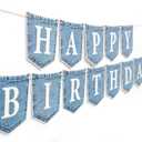 Happy Birthday Blue Jean Banner - Blue Jean First/1st Birthday Decoration,Western Baby Boy Shower Banner,Jeans Themed Banner Decoration