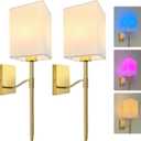 Battery Operated Wall Sconce Rechargeable Sconces Picture Lights for Bedroom Wireless Light Decor Dimmable Lamp Farmhouse Living Room (Gold 2 Set)