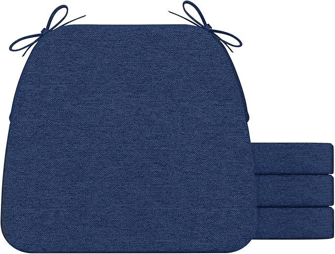 AAAAAcessories DShaped Chair Cushions, 2" Thick Dining Chair Pads with Ties and Removable, MachineWashable Cover, 17" x 16", Set of 4, Blue