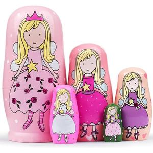 GRPSKCOS Nesting Dolls Valentines Day Gifts for Kids Birthday Cute Angel Girls Stacking Russian Matryoshka Dolls Toys Set of 5(02 Angel)