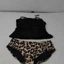Eomenie Women's Swimsuit Tankini Tummy Control Bathing Suits Two Piece Full Coverage Slim Swim Suits with High Waisted Bottom (X-Large, Black and Leopard)
