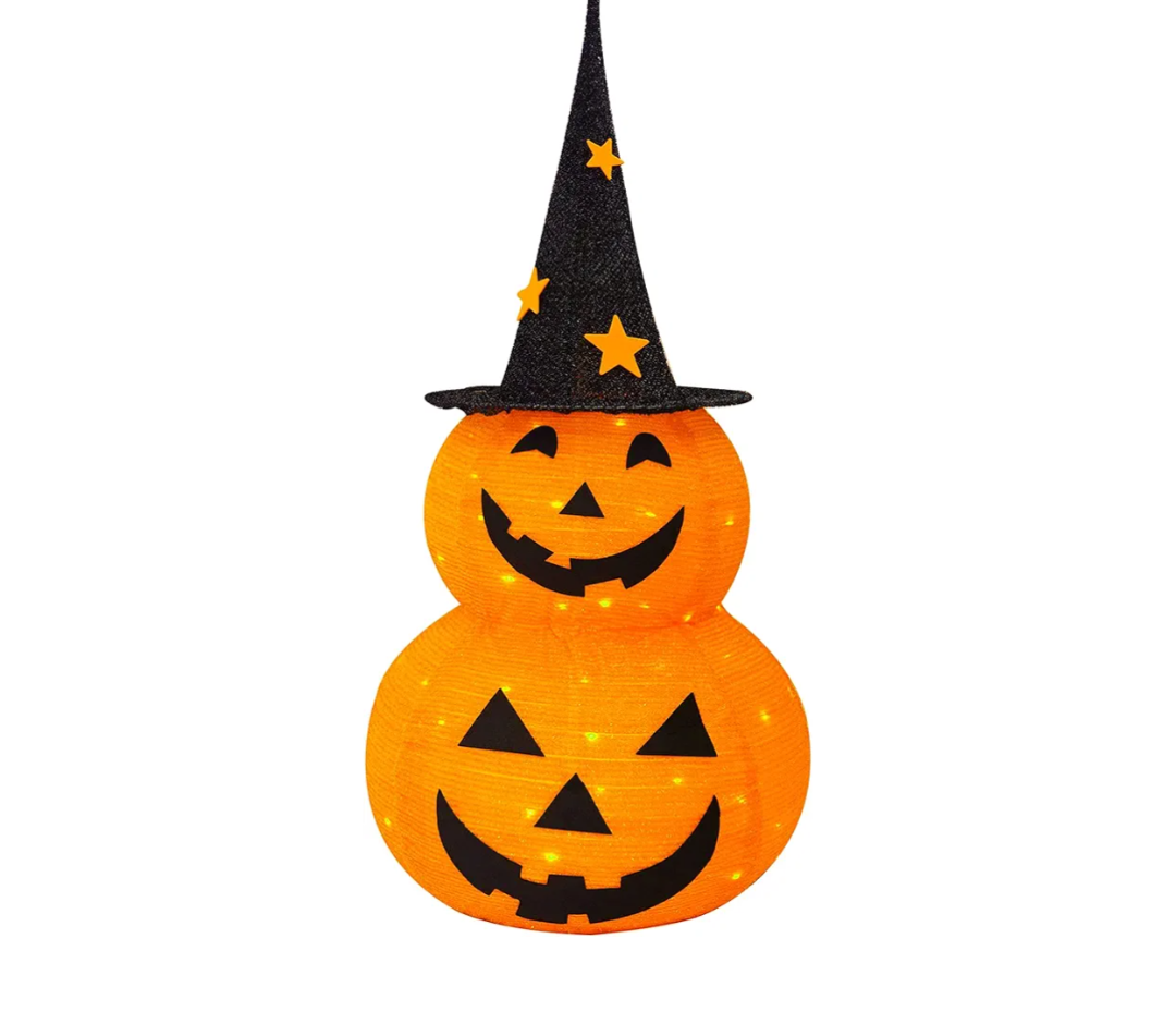 FUNPENY 3FT Halloween Collapsible Pumpkin Decorations, Pre-Lit Light Up 50 LED Pumpkin with Star Hat 8 Lighted Mode, Pop Up Jack-o-Lantern with Metal Stand for Indoor Outdoor Yard Holiday Decor