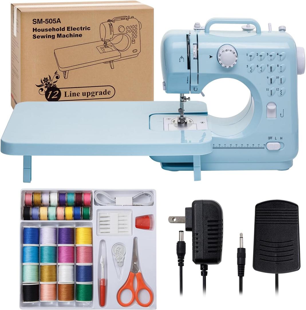 Sewing Machine for Beginners with Extension Table Mini Sewing Machines Kit Supplies 12 Built-in Stitches with Needles Assorted Thread Kit Starter Kit Easiest for Adult and Kids