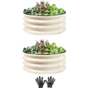 Gartist 2 Pcs 2x2X1 ft Metal Galvanized Round Raised Garden Bed Kit Outdoor, Cream White Planter Garden Bed, Raised Box for Vegetables, Fruits, Flowers & Herbs