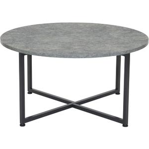 Household Essentials Jamestown Round Coffee Table Rustic Slate Concrete and Black Metal (Grey)
