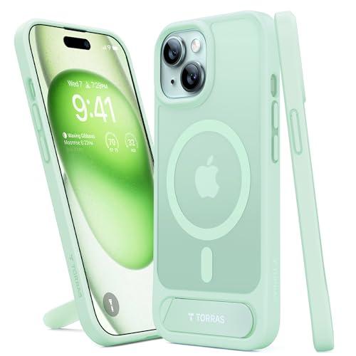 TORRAS Strong Magnetic & Seamless Stand for iPhone 15 Case, Fit for MagSafe, Mil-Grade Drop Protection, Adjustable Kickstand Phone Case for iPhone 15, Slim Frosted Matte Green