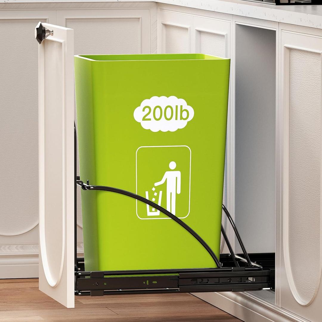 Pull Out Trash Can Under Cabinet 7-13 Gallon 50 Qt Under Sink Trash Can Pull Out Trash Can for Kitchen Cabinets Slide Out Garbage Can Under Counter, No Can Include (Black)