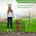 10 Panels No Dig Decorative Outdoor Garden Fence, 24in (H) x20ft (L) Animal Barrier Fencing for Dog, Arched Flower Bed Edging, Rustproof Metal Wire Panel Border with Temporary Ground Stakes