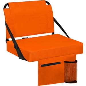 Stadium Seats for Bleachers with Back Support Bleacher Seat Soft Cushion Light Weight Includes Shoulder Strap & Cup Holder, Front & Back Zipper Pocket, Suitable for Sports Events,Orange