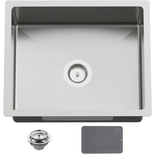 22x18 In Undermount Kitchen And Bar Sink- Stainless Steel Single Bowl Kitchen Sink Modern Drop In Bar Sink With Silicon Mat,Drain Strainer Set Compatibility With Various Kitchen & Bar Style, 22X18X9 Inches