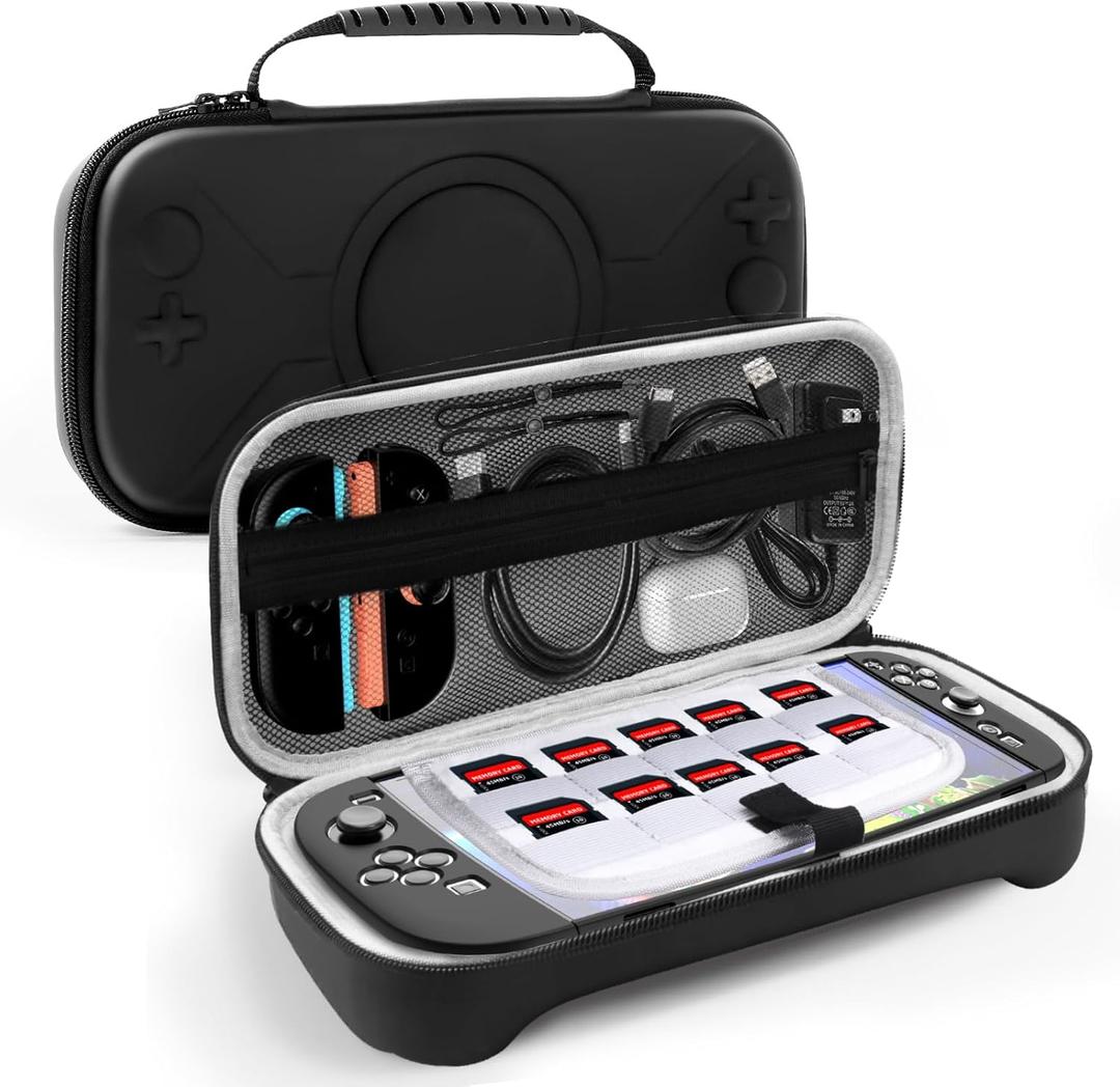 ALAFLY Carrying Case for Nintendo Switch 2, Slim Portable Travel Bag with 10 Game Cards Storage, PU Waterproof Hard Shell & Soft Fabric Lining for Joy-Con Controller Accessories, Black