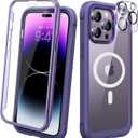 Diaclara Magnetic Designed for iPhone 14 Pro Case 6.1, [Compatible with MagSafe] Full Body Rugged Protective Case+ Camera Lens Protector with Built-in Screen Protector, Bumper (Royal Purple)