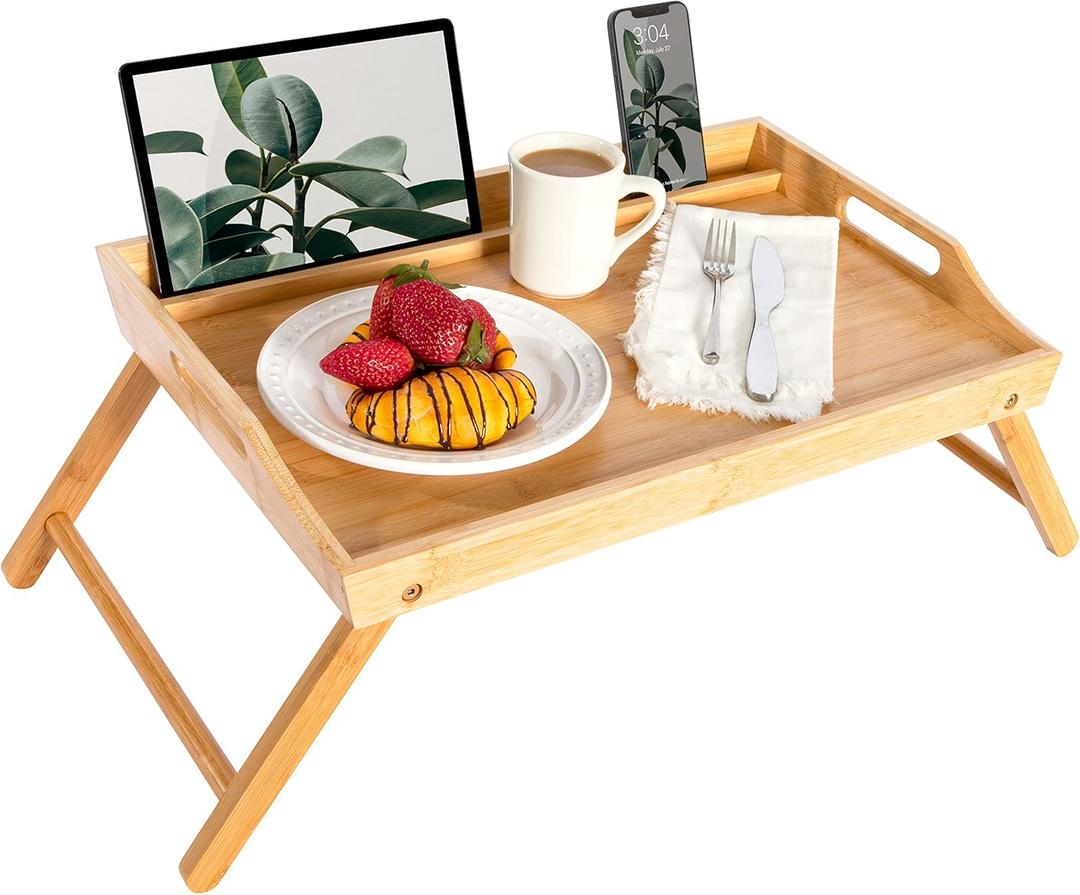 ROSSIE HOME Bamboo Bed Tray with Phone Holder, Extra Large Lap Desk for Laptops up to 17.3 Inches  Natural  Style No. 78107