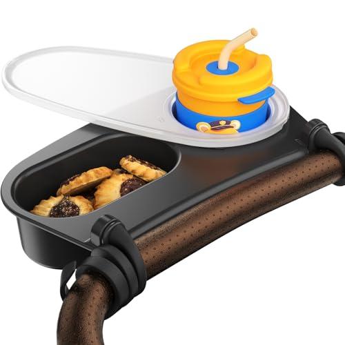 Upgrade Universal Stroller Snack Tray-Compatible with Nuna Uppababy Bugaboo,Stroller Cup Holder Tray with Silicone Arms Grip Bumper Bar, Stroller Tray Attachment with Cups Holder for Baby Toddler