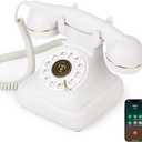 Sangyn Bluetooth Retro Desk Phone with Handset & Speakerphone, Classic Bluetooth Landline Telephone, Bluetooth Home Phone with USB Rechargeable Power, Hands-Free Calling & Music Playback, White