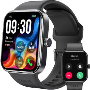 TOZO AMOLED S4 AcuFit One Smart Watch 1.78" Ultra-Clear Screen for Men Women, Call/Answer Fitness Tracker,Sleep Monitor IP68 Waterproof for iOS 11.0+ Android 9.0+ Black