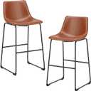 DUMOS 26 Inch Counter Height Bar Stools Set of 2, Modern Faux Leather High Barstools with Back and Metal Leg, Bar Chairs for Kitchen island, Brown