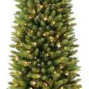 Puleo International 7.5ft Pre-Lit Fraser Fir Pencil Christmas Tree with 350 Clear Lights, 1188 Realistic Dense Branch Tips, Easy Setup Artificial Trees with Sturdy Metal Stand