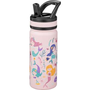 Fanhaw 18 Oz Kids Insulated Water Bottle with Straw - Stainless Steel Double Wall Vacuum Cup, Leakproof, BPA Free, Suitable for Boys and Girls(Pink - Sweat Mermaids)